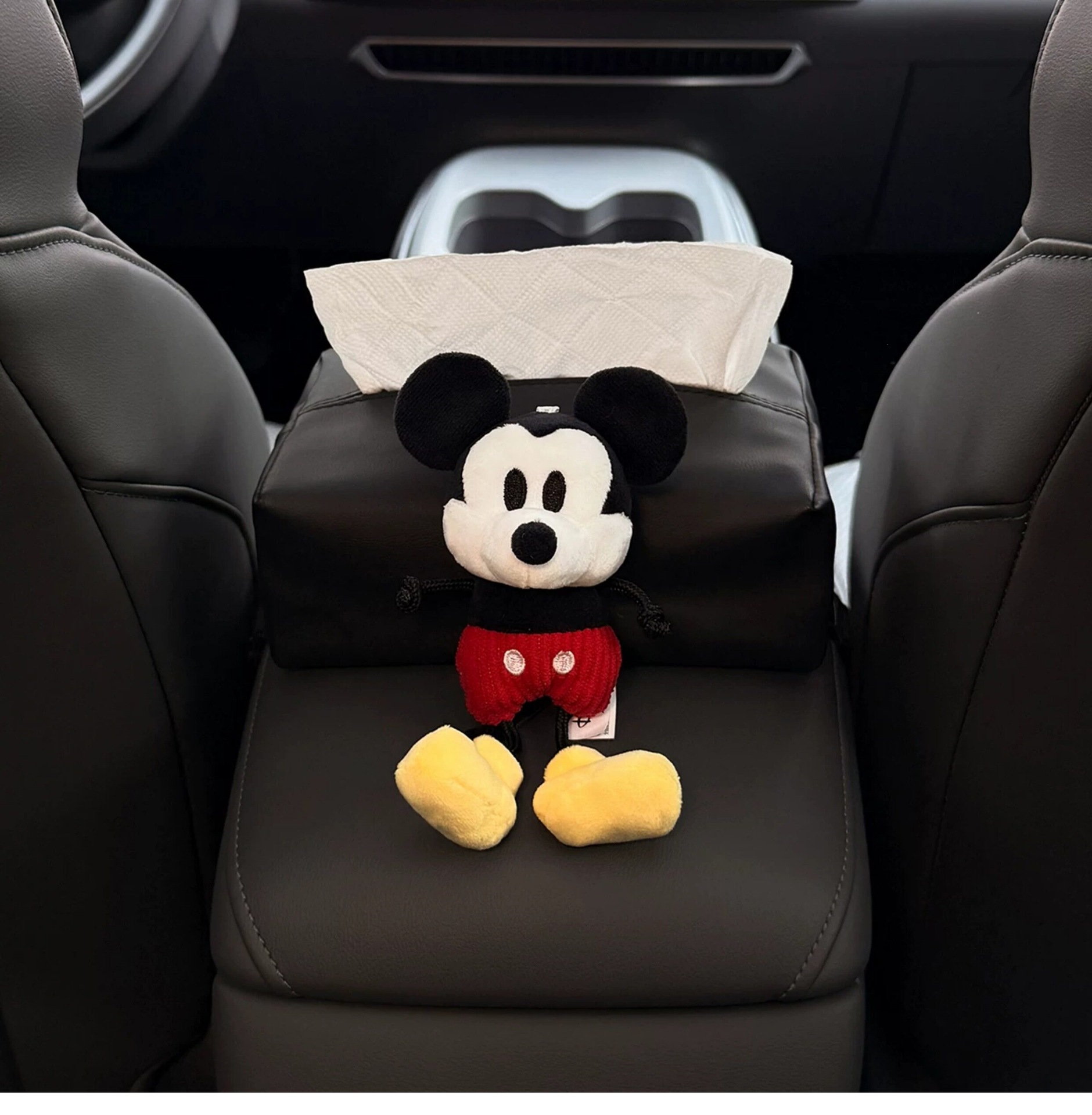 2026 New Model Mickey Goofy Car Tissue Box, Car Interior Armrest Box Tissue Holder, Seat-Mounted Car Tissue Bag