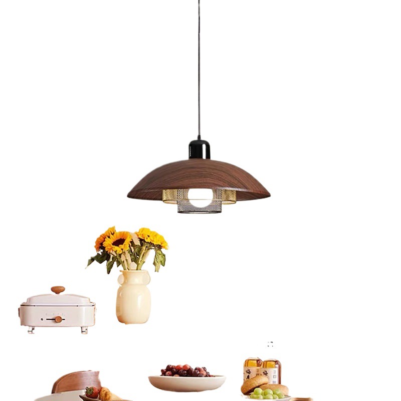 Lámpara de comedor creativa de grano de madera de nogal retro
