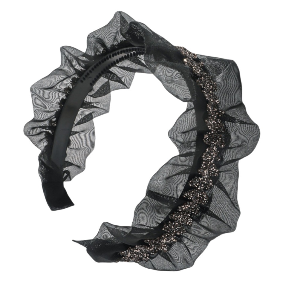 Otoño e invierno nuevo popular en línea popular malla plisada rhinestone luz diadema de lujo borde ancho moda de alto grado alto cráneo superior accesorios para el cabello