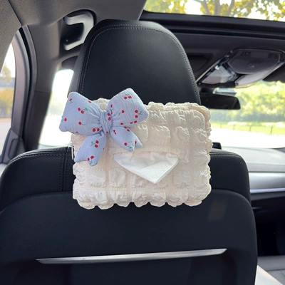 Car-Mounted Tissue Box, Creative and Car tissue box/set - cherry-bow-blue-puff-tissue-box