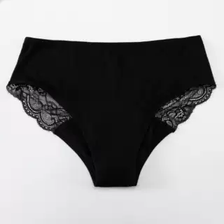 Women's Fashion Mid Waist Lace Four-layer Front And Back Side Leakage Prevention Sanitary Panty - Black - View 1