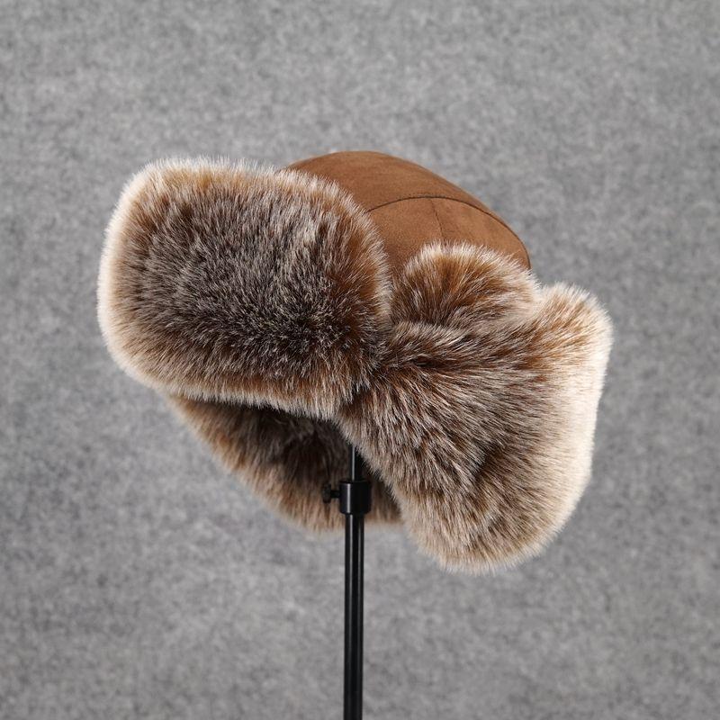 Russian Mongolian sheepskin winter Northeast Lei Feng snow imitation fox straw hat, father middle-aged and elderly ear_voghion.com