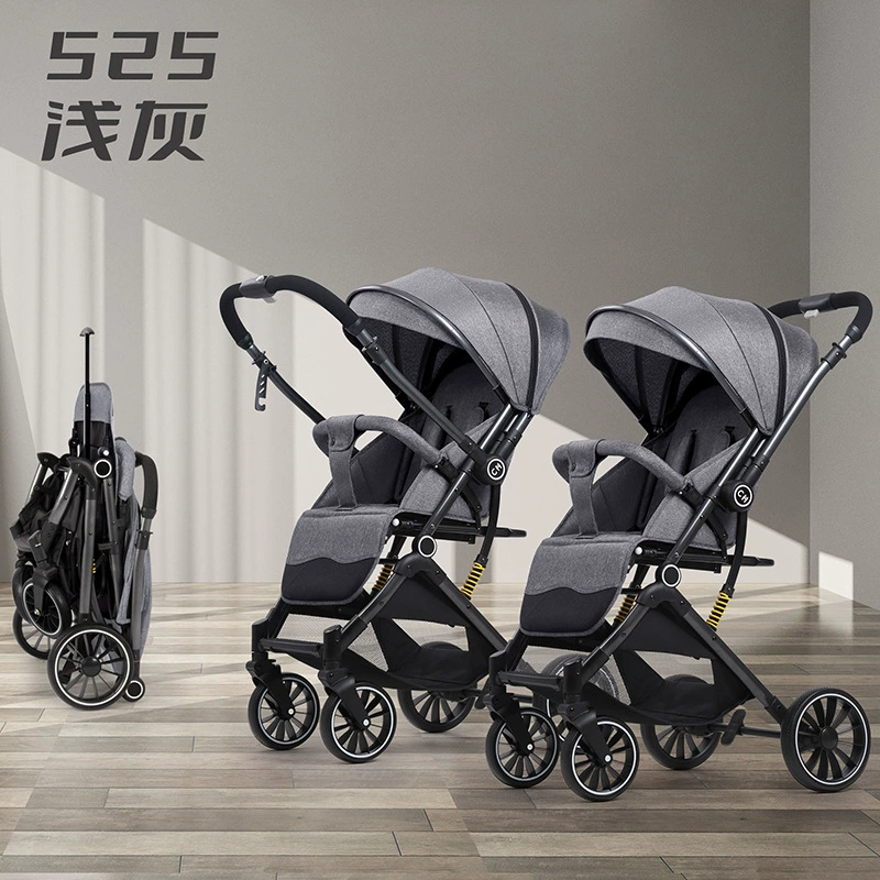 Stroller with seat, children's black trolley, can sit and lie