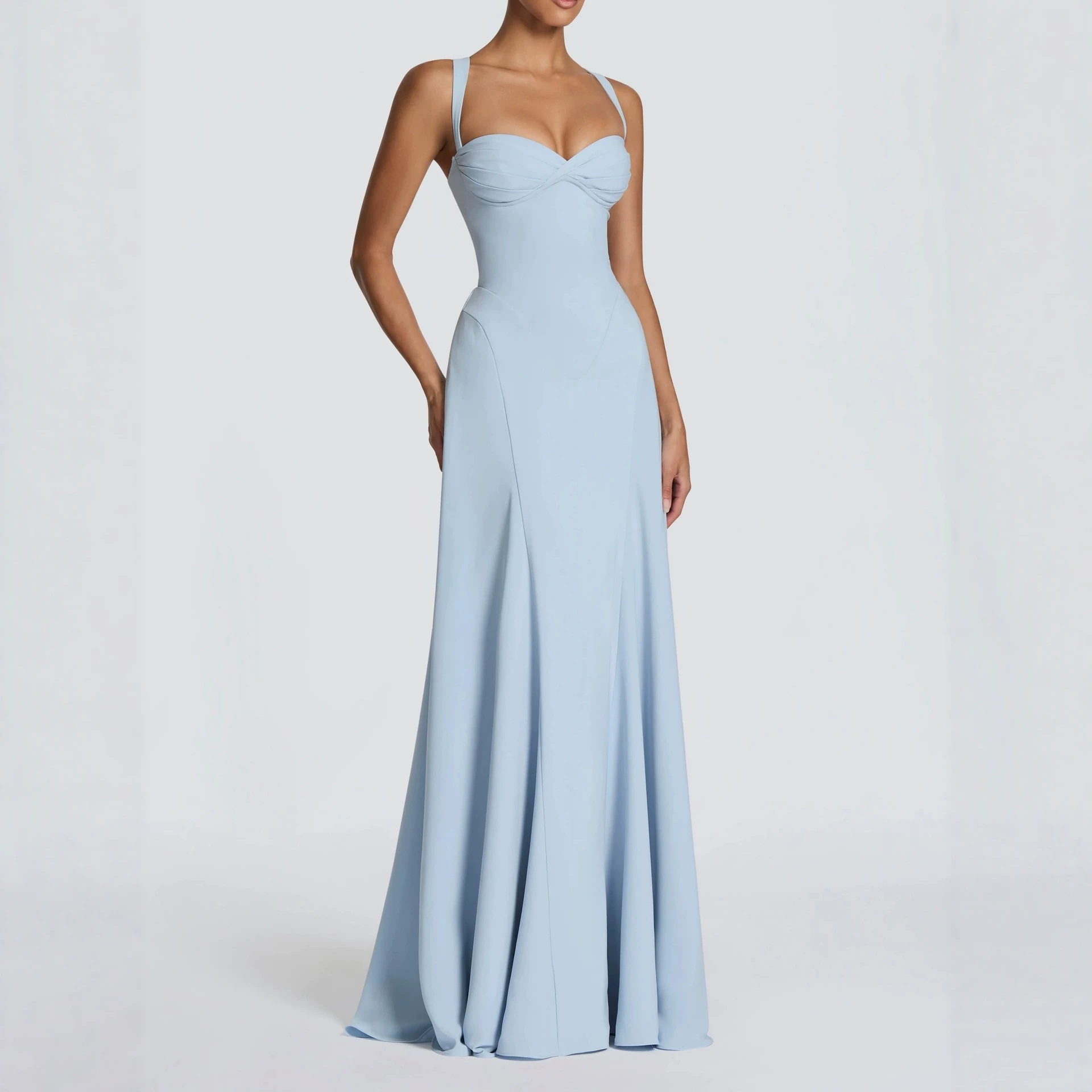 New Arrival Elegant Temperament Womens Low Cut Halter Dress Sexy Slim Fit Long Formal Evening Party Gown Dress_ecoleips.com