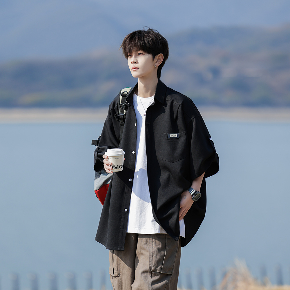 Mountain cleanfit Short-sleeved Shirt Boys Summer Thin Japanese Retro Fashionable Handsome Hong Kong Style Half-sleeved T-shirt