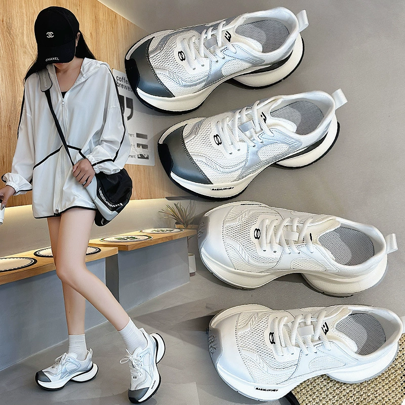 Кроссовки для женщин 2025 лето новые дышащие сетчатые тонкие спортивные кроссовки для пар толстоподошвенные повседневные белые кроссовки для мужчин
