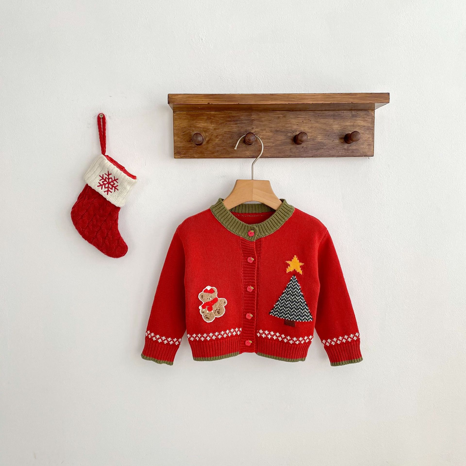 Children's Cardigan Christmas Clothes Baby Cotton Crew Neck Coat Top