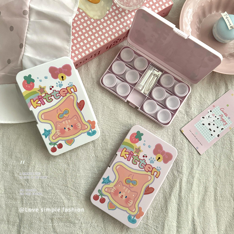 高颜值动物涂鸦美瞳伴侣盒多格六联盒护理盒卡通ins风隐形眼镜盒