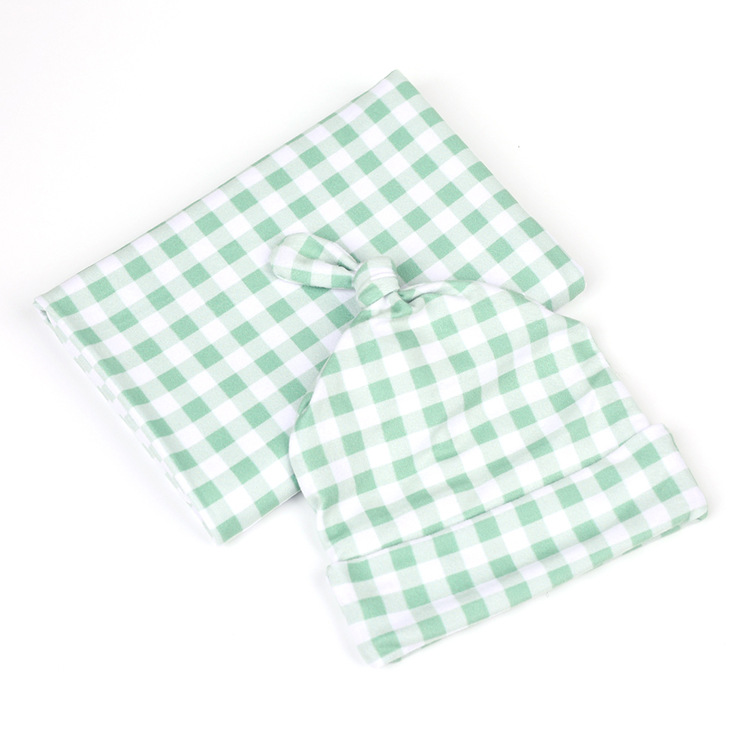 Fashion Green Plaid Baby Wrapping Cloth Swaddling Hat Quilt Suit Wholesale Nihaojewelry display picture 7