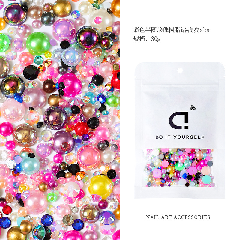 Amazon Venta caliente color mezclado semicírculo perla resina diamante mezclado 3-10mm brillante ABS perla DIY joyería