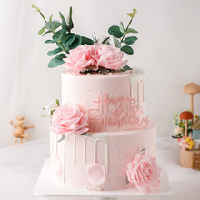 雙層花卉皇冠生日蛋糕模型仿真2023新款塑膠假蛋糕樣品