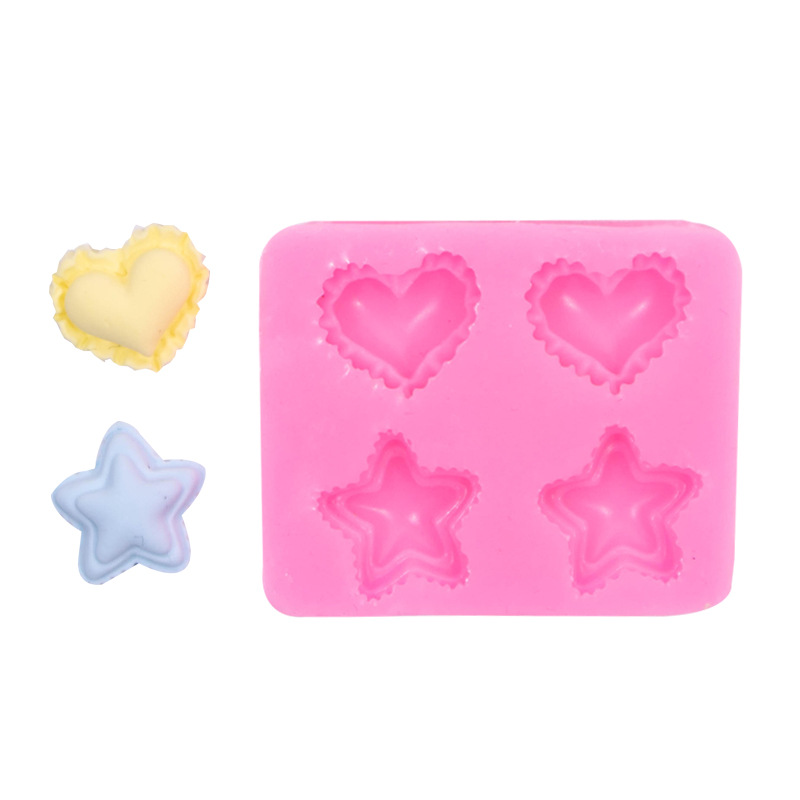Día de San Valentín decoración rosa pastel de chocolate hornear mini amor estrella de cinco puntas fondant pastel molde de silicona
