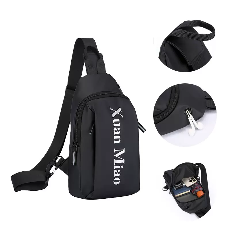 多功能男包多层大容量带耳机孔便携男士单肩包户外休闲字母胸包