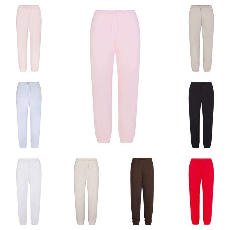 Authentic Skims Kardashian Fall/Winter 2025 New Light Pink Fleece-Lined Drawstring Jogger Pants, Comfortable and Casual