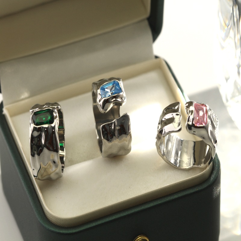 Retro Geometric Copper Plating Zircon Open Ring 1 Piece