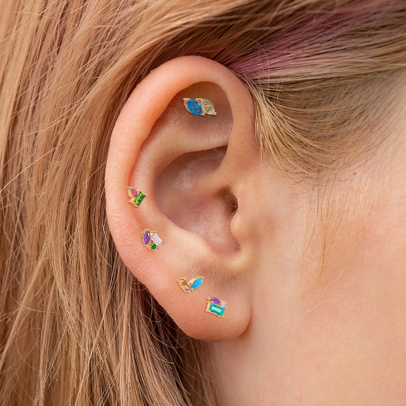 2g Weight Zircon Inlay Material 1 Piece 925 Sterling Silver Zircon Water Droplets Ear Studs