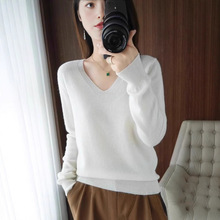 春秋新款鸡心领内搭女式针织衫套头毛衣女V领打底现货支持一件代