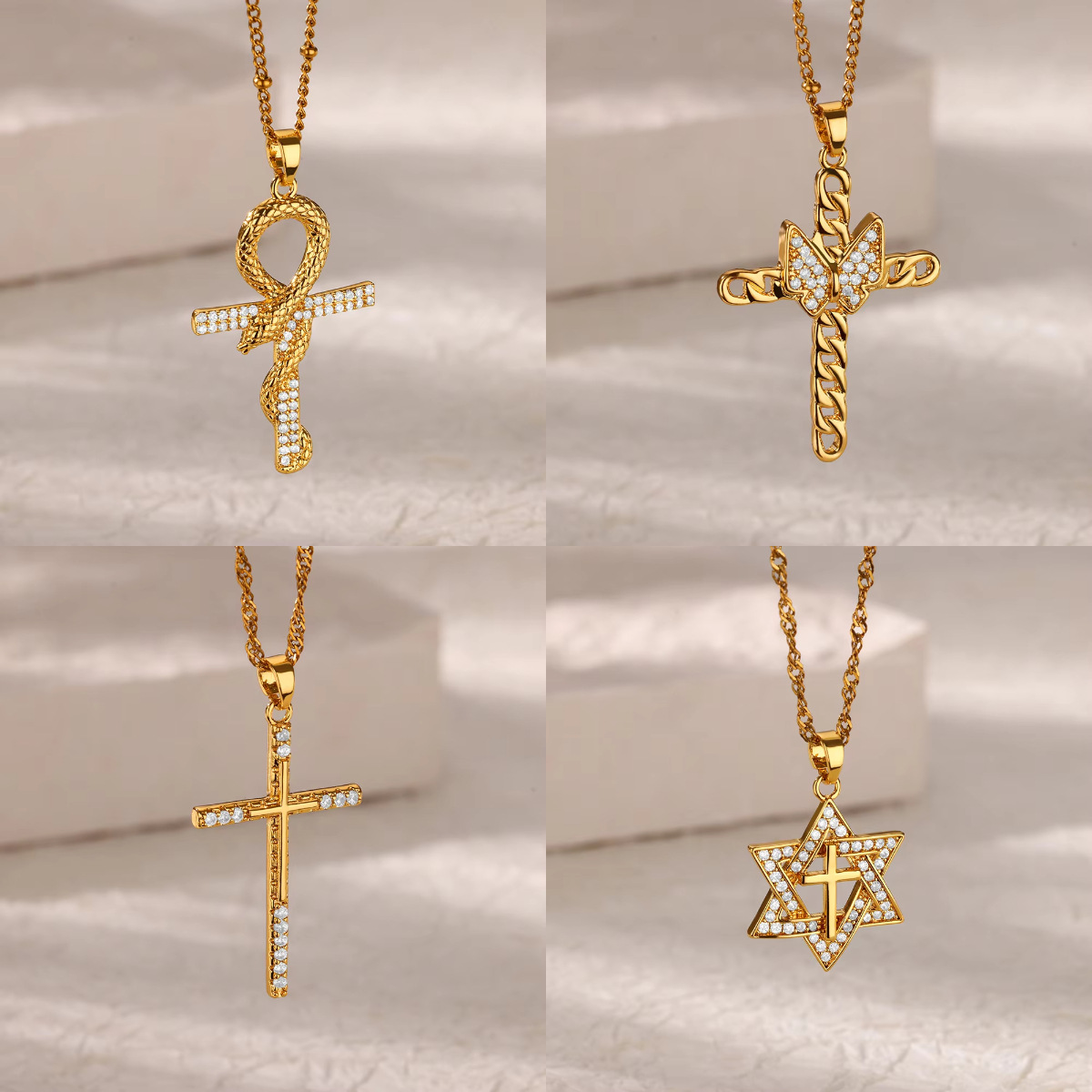13g Weight Wholesale Jewelry Retro Classic Style Cross Devil's Eye Snake Copper Plating Cable Chain Pendant Necklace
