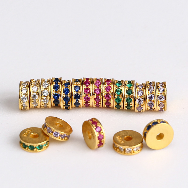 S925 Sterling Silver Zircon Spacer Straight Cut Colored Diamond Silver Gold-Plated Ancient Gold DIY Pendant Pendant Jewelry Accessories