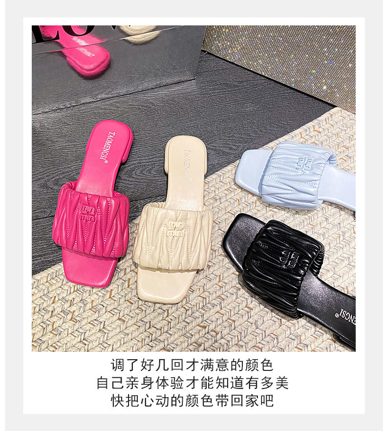 Dép lê nữ mùi vuông đế bằng chống trơn thoải mái đi ngoài trời — Màu Đen (không có chữ cái), Pink (không có chữ cái), Trắng sữa (không có chữ cái), Xanh sữa (không có chữ cái) chi tiết 39