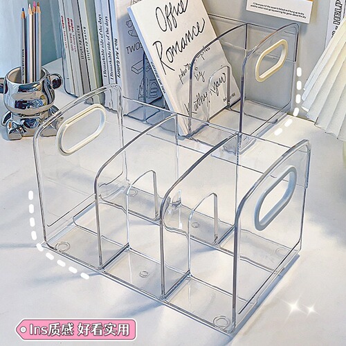 Desktop book stand desk acrylic transparent storage box pen holder office document student book storage rack