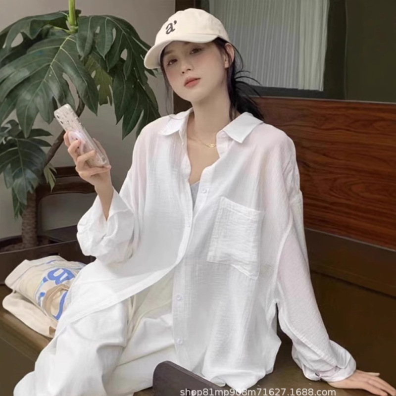 French-Style Cotton and Linen White Sun Protection Shirt for Women, Thin Autumn Cardigan, Loose Casual Linen Top
