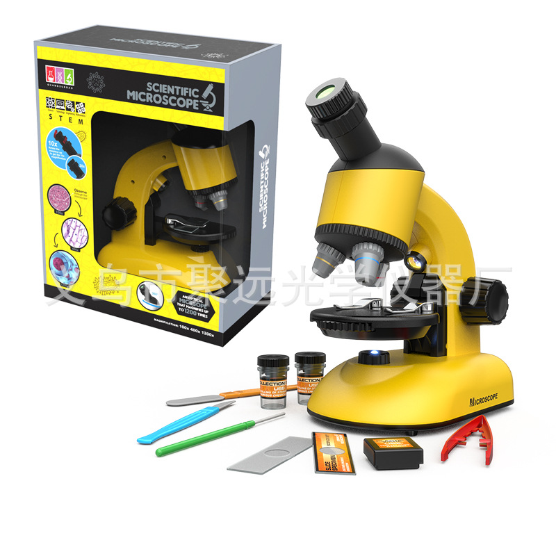 新款儿童光学便携式旋转镜头学生生物实验科学观察1200倍显微镜