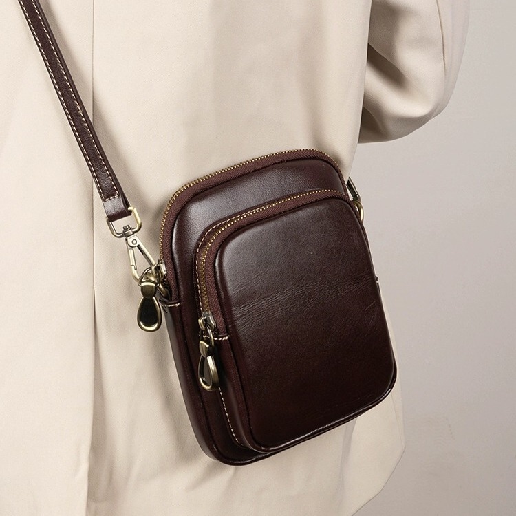 Gefini Women's Bag 2023 New Trendy Cowhide Women's Bag Retro Vegetable-Tanned Leather Phone Bag Crossbody Bag Shoulder Bag