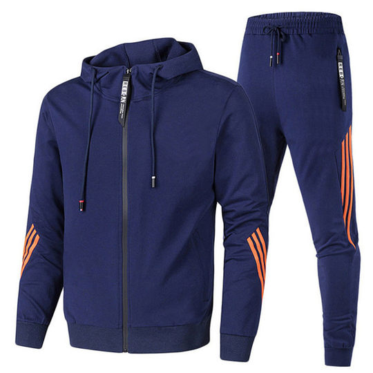 Cross-border Men's Sports suit Spring and Autumn Running Fitness Hooded Sweater Trousers Air Layer Zipper Shirt Sportswear