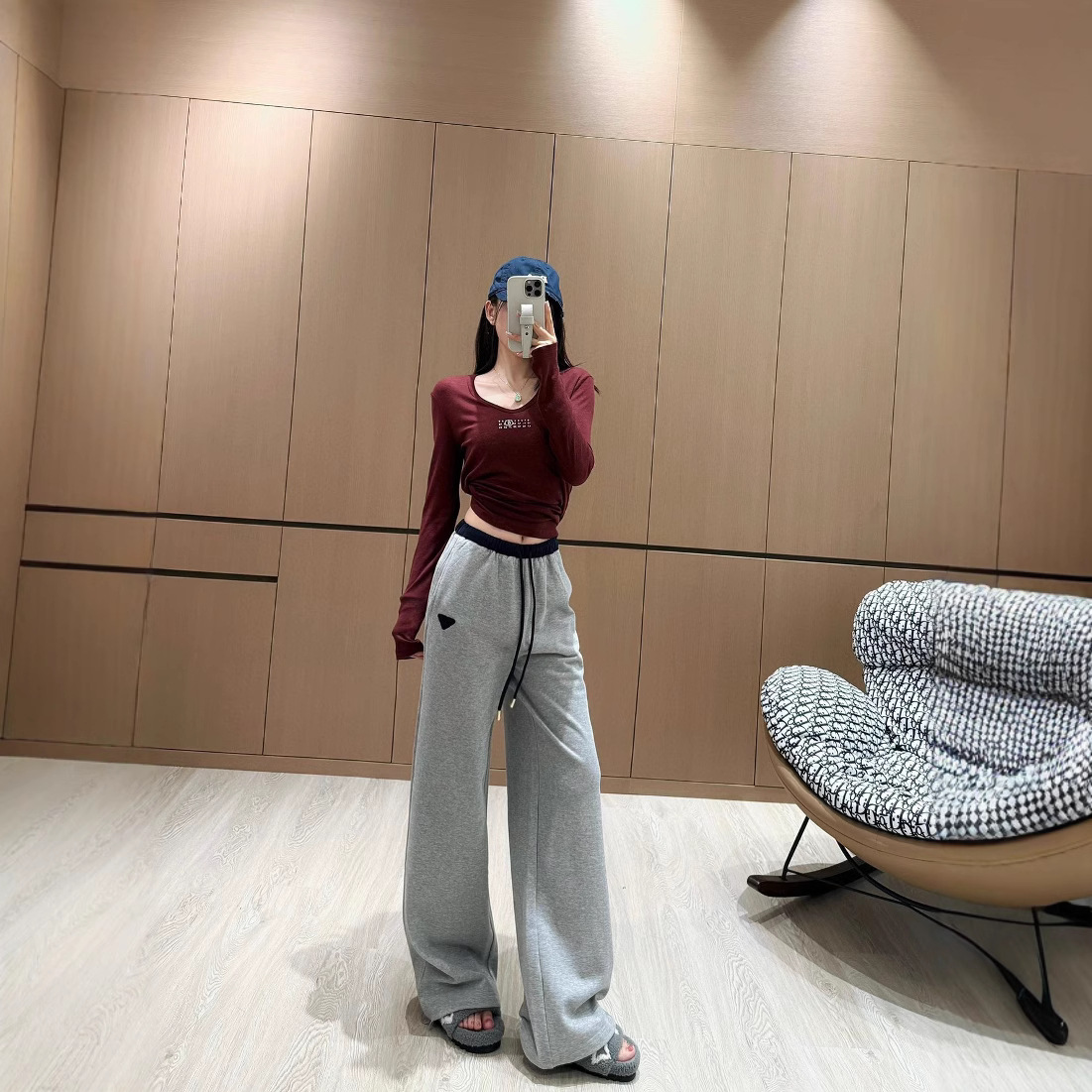 NANYOU 하이 엔드 여성 의류 PRA * 대비 허리 탄성 허리 캐주얼 스트레이트 바지