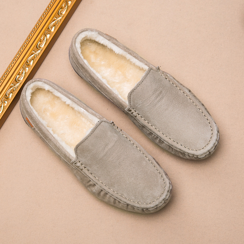 Transmisión en vivo transfronteriza Hot Bean zapatos de cuero para hombre zapatos de cuero casuales esmerizados simple con un pie de lana zapatos de hombre