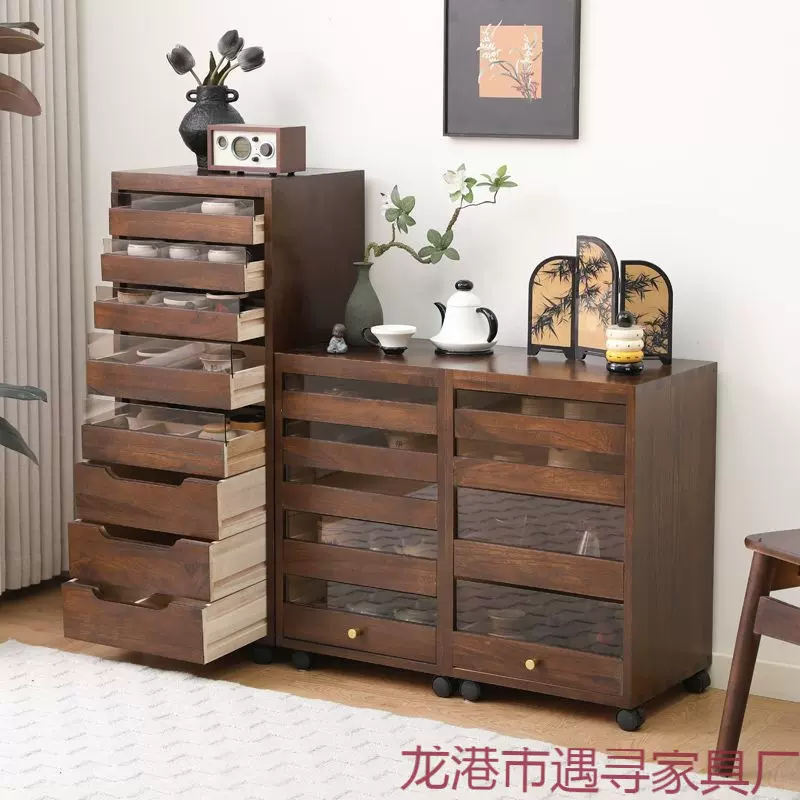 实木牙科柜茶杯茶具收纳柜落地轻奢文玩首饰展示柜中古风茶水柜厂