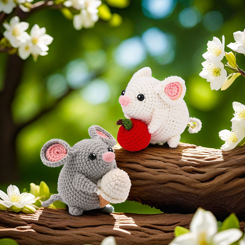 Spot Crochet Material Package Two Mouse Knitting Material Package English Video Instruction Manual Crochet Doll Cross-border