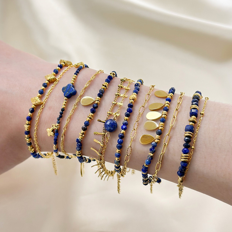 European and American Hot Selling Ins Style Lapis Lazuleus Bracelet French Style Design Sense Natural Stone Bracelet Stainless Steel Gold Plated Hand Jewelry European and American Hot Selling Ins Style Lapis Lazuleus Bracelet French Style Design Sense Natural Stone Bracelet Stainless Steel Gold Plated Hand Jewelry