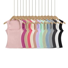 少女粉遮副乳方领宽肩带打底背心女2025夏修身显瘦窄肩无袖上衣