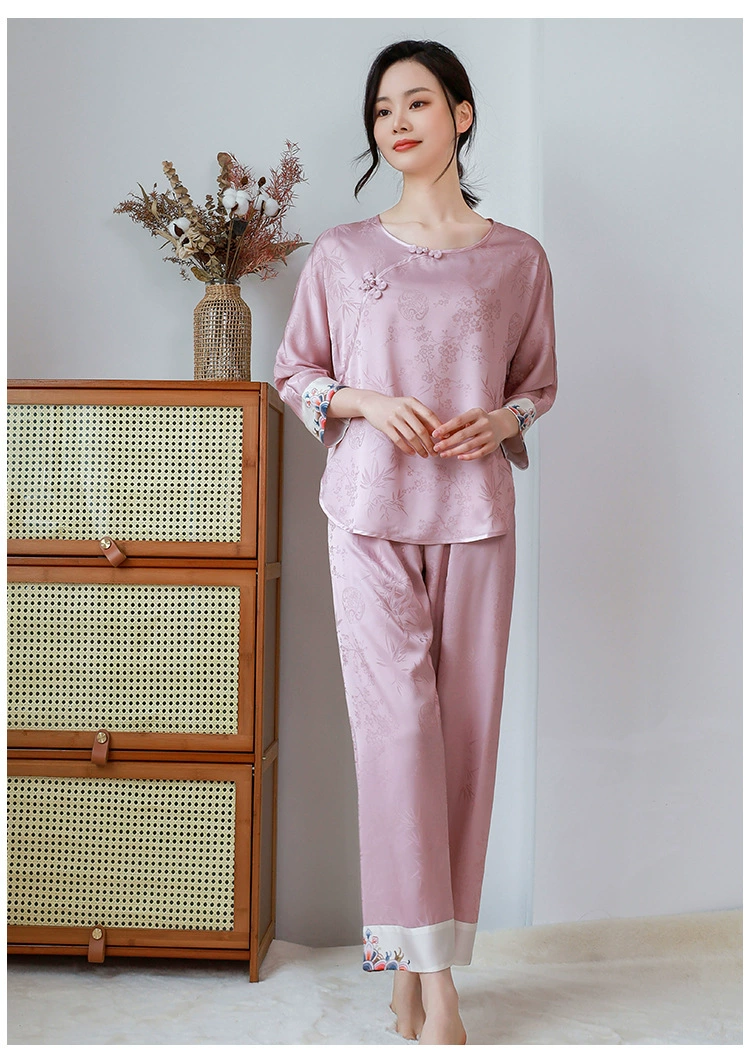 达芬奇密码 Pijama, шелковый красный набор, домашняя одежда, топ с чашками, Китайский стиль