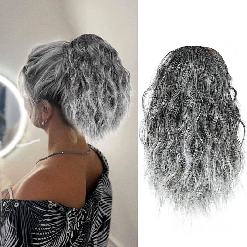 Foreign Trade Cross-Border Drawstring Ponytail Hair Extensions Synthetic Fiber Ponytail Short Ponytail Wavy Curly Hairpiece for Women