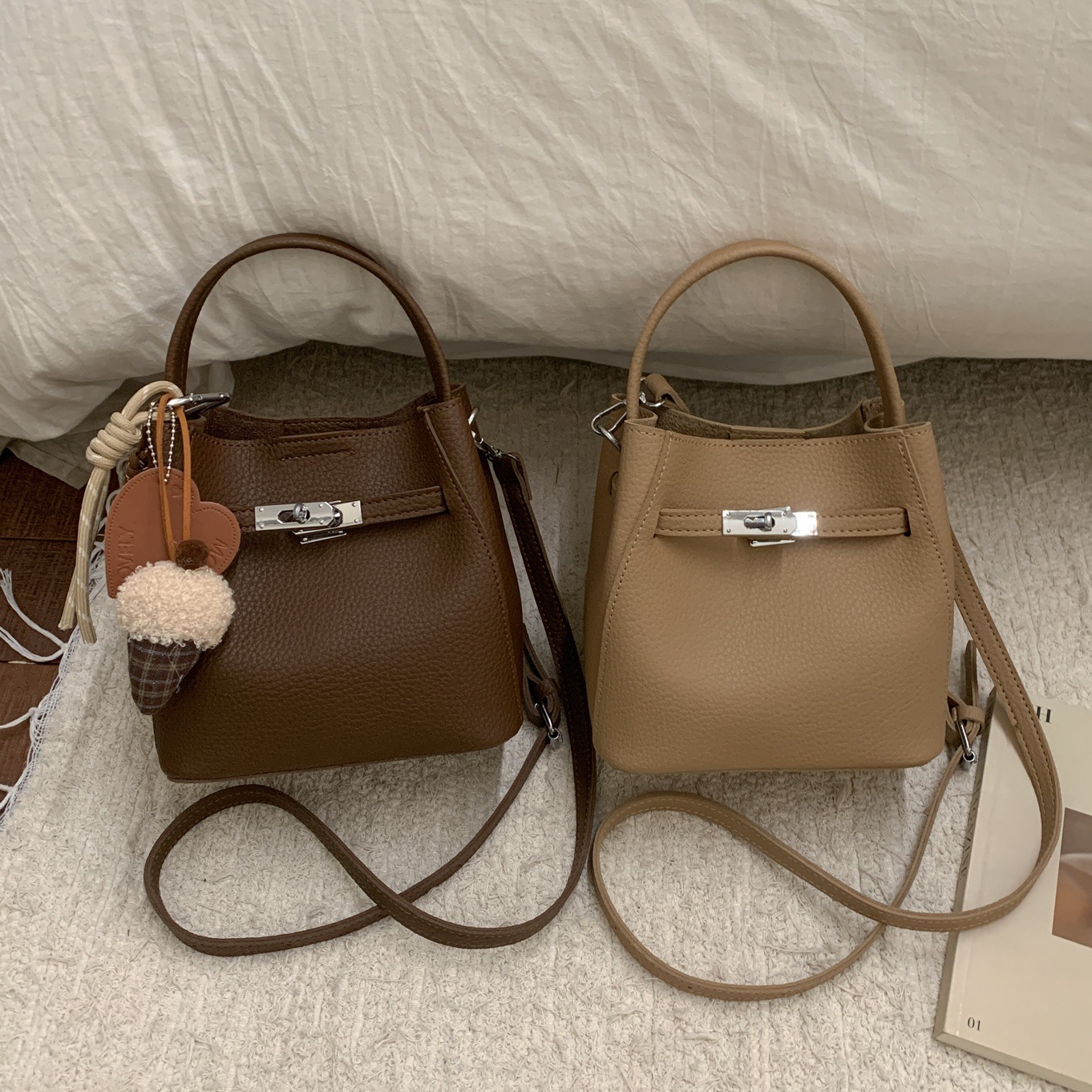 Luxury Lychee Grain Handbag For Women 2026 New Soft Leather Bucket Bag Versatile Commuter Crossbody Bag