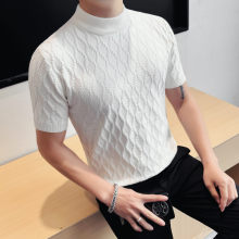 现货批发新款男士半截袖T恤时尚修身圆领针织衫t透气舒适半袖上衣