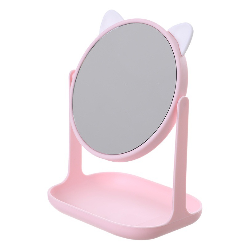 Internet celebridad espejo dibujos animados gato conejo oreja espejo de maquillaje con base escritorio vestidor espejo hogar dormitorio espejo de belleza de un solo lado