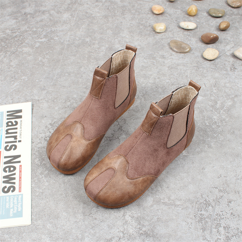 Autumn and Winter New Artistic Mori Style Short Boots Korean Style Round Toe Slip-on Martin Boots Casual High-top fleece-lined Platform Women's Shoes