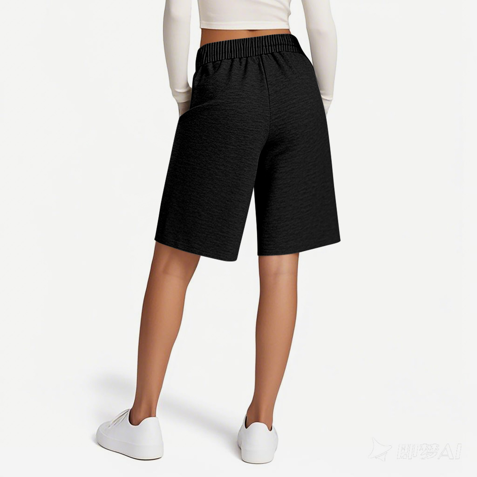 Loose Fit Women's Shorts Elastic Waist Solid Colour Casual Style_voghion.com