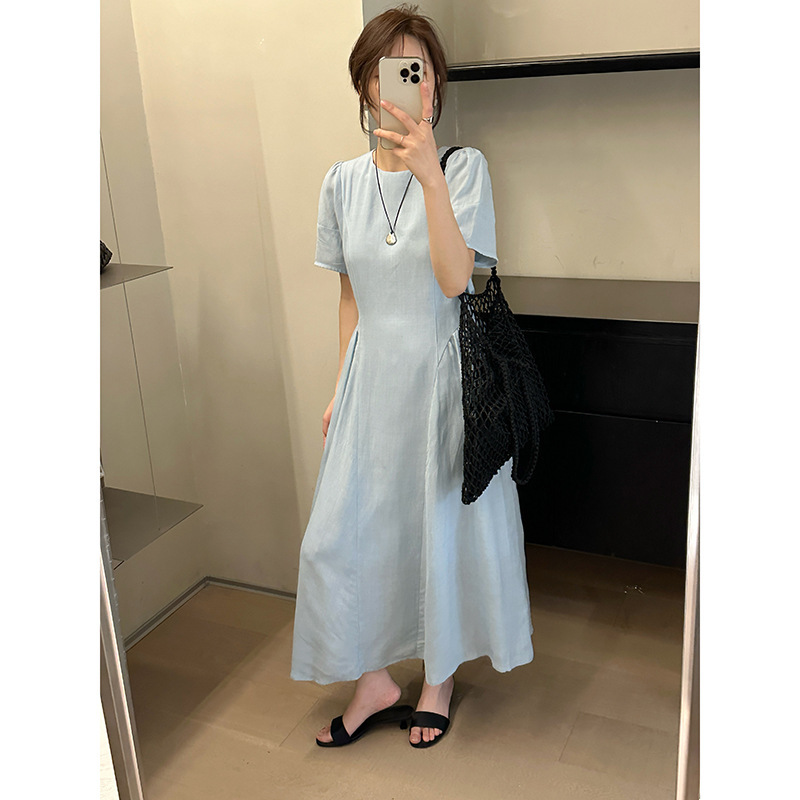 Mmc Lyocell Dress Women's Clothing Guangzhou Thirteen Lines Summer Design Puff Sleeve Elegant Long Dress with Floral Neckline Mmc Lyocell Dress Women's Clothing Guangzhou Thirteen Lines Summer Design Puff Sleeve Elegant Long Dress with Floral Neckline