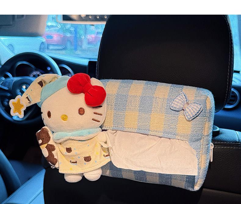 Car Tissue Box, Cute Pajama-Style Hello Kitty Paper Tissue Holder, Hanging on the Back of Car Seat