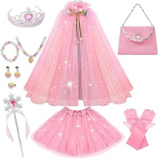 Little Girl Dress up Clothing, 11 Pieces Princess Cloak and Crown, Princess Dress Suitable for Birthday Gifts 3-8 Years Old