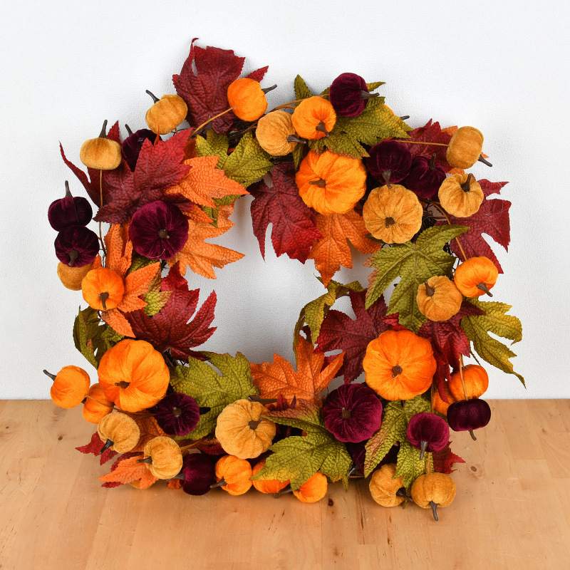 ハロウィーン装飾カボチャ花輪秋紅葉花輪藤輪壁家庭装飾豊作節掛け飾り扉掛け|undefined