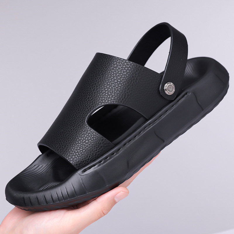 Dép sandal nam da bò lớp đầu mũi hở đế dày, dép đi biển da mềm đế êm — GA05 màu nâu, GA05 màu đen