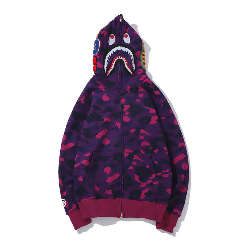 2025 [健康布] 3D デジタル印刷 Bape ブランド シャークヘッド スウェットシャツ メンズ カップル ジッパー カーディガン ベルト付き|undefined