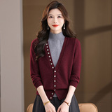 2025秋冬新韩版气质百搭针织假两件毛衣中青年妈妈装时尚女装上衣，女装针织衫/毛衣，妃慕昵服饰