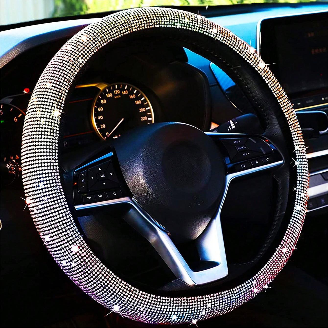 Cubierta del volante incrustado en el diamante del coche sin anillo interior rhinestone de diamante lleno con malla de diamante rhinestone perforación en caliente cubierta de la manija elástica de diamante completo